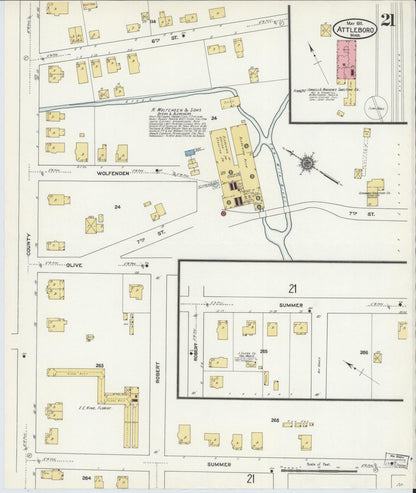 Sanborn Fire Insurance Map from Attleboro, Bristol County, Massachusetts (1911), Sheet #0021 - Complete Map Set gallery image, historic Sanborn map, vintage wall art, Massachusetts Massachusetts