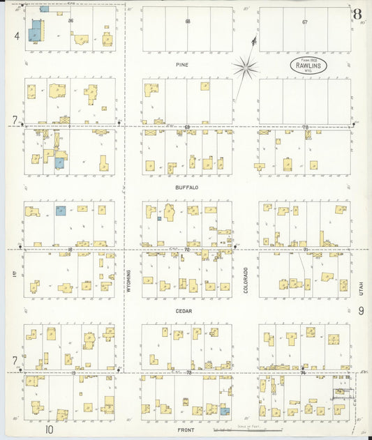 Sanborn Fire Insurance Map from Rawlins, Carbon County, Wyoming (1903), Sheet #0008 - Historic Sanborn Fire Insurance Map Print, vintage old map wall art, antique decor, genealogy gift, Wyoming Wyoming map