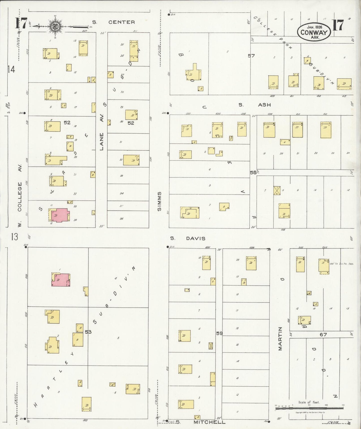 Sanborn Fire Insurance Map from Conway, Faulkner County, Arkansas (1926), Sheet #0017 - Complete Map Set gallery image, historic Sanborn map, vintage wall art, Arkansas Arkansas