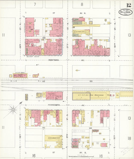 Sanborn Fire Insurance Map from Billings, Yellowstone County, Montana (1903), Sheet #0012 - Historic Sanborn Fire Insurance Map Print, vintage old map wall art, antique decor, genealogy gift, Montana Montana map