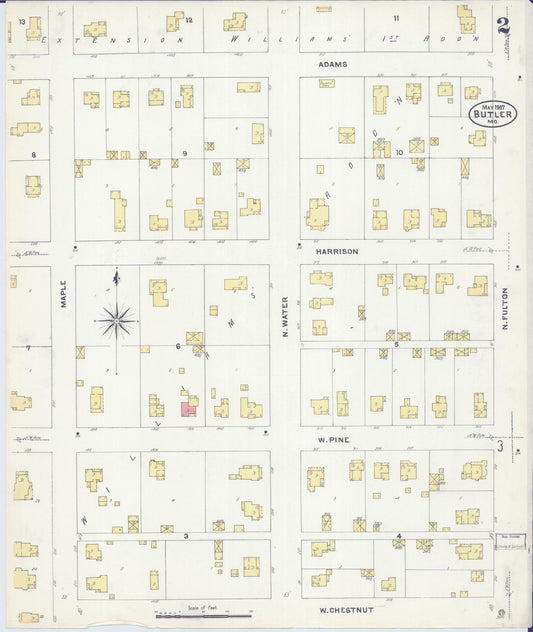 Sanborn Fire Insurance Map from Butler, Bates County, Missouri (1907), Sheet #0002 - Historic Sanborn Fire Insurance Map Print, vintage old map wall art, antique decor, genealogy gift, Missouri Missouri map