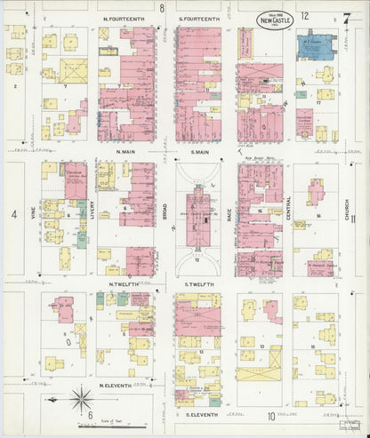 Sanborn Fire Insurance Map from New Castle, Henry County, Indiana (1908), Sheet #0007 - Historic Sanborn Fire Insurance Map Print, vintage old map wall art, antique decor, genealogy gift, Indiana Indiana map