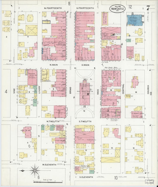 Sanborn Fire Insurance Map from New Castle, Henry County, Indiana (1908), Sheet #0007 - Historic Sanborn Fire Insurance Map Print, vintage old map wall art, antique decor, genealogy gift, Indiana Indiana map