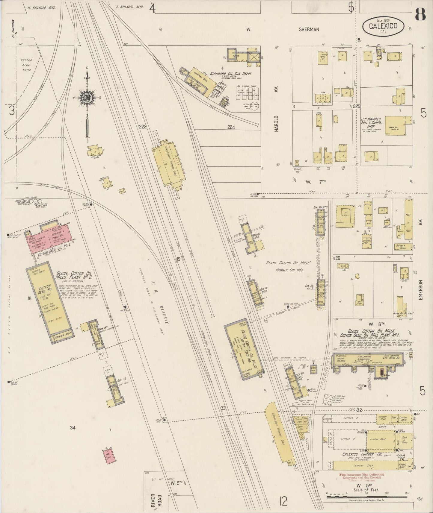 Sanborn Fire Insurance Map from Calexico, Imperial County, California (1920), Sheet #0008 - Complete Map Set gallery image, historic Sanborn map, vintage wall art, California California