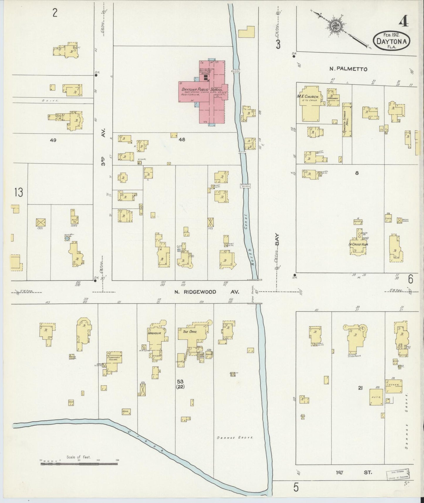 Sanborn Fire Insurance Map from Daytona, Volusia County, Florida (1912), Sheet #0004 - Complete Map Set gallery image, historic Sanborn map, vintage wall art, Florida Florida