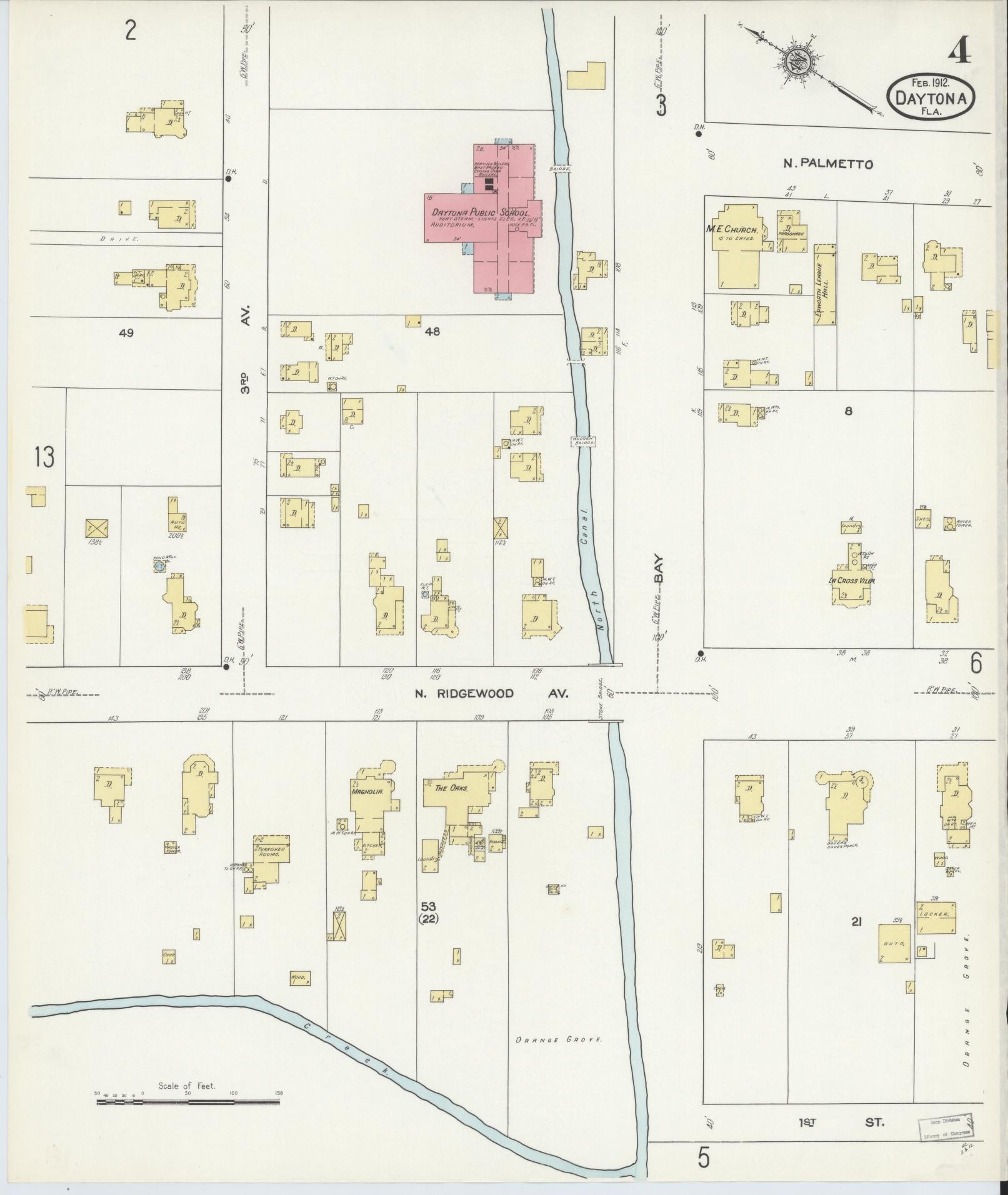 Sanborn Fire Insurance Map from Daytona, Volusia County, Florida (1912), Sheet #0004 - Complete Map Set gallery image, historic Sanborn map, vintage wall art, Florida Florida