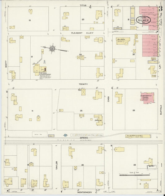 Sanborn Fire Insurance Map from Gilmer, Upshur County, Texas (1912), Sheet #0003 - Historic Sanborn Fire Insurance Map Print, vintage old map wall art, antique decor, genealogy gift, Texas Texas map