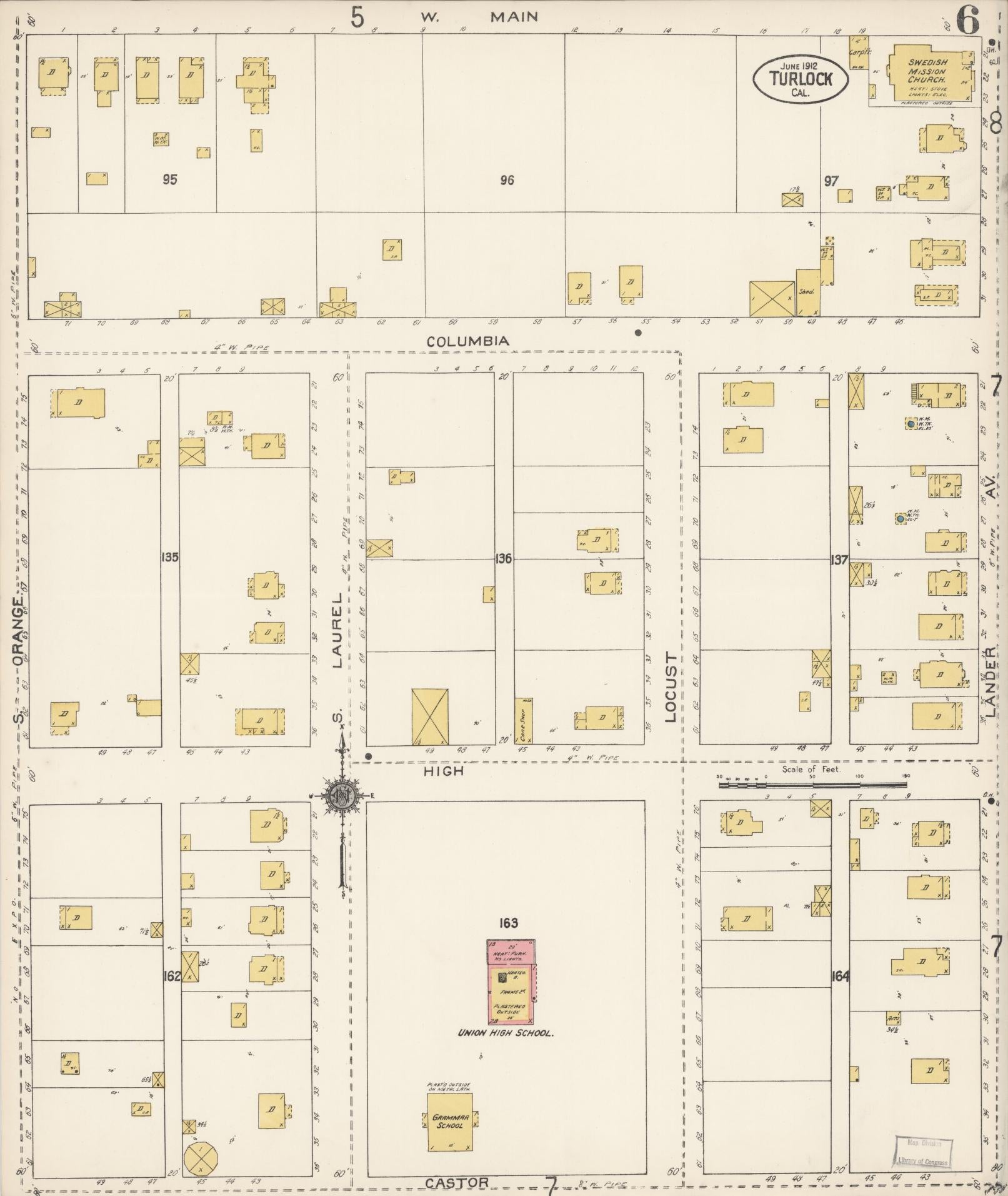 Sanborn Fire Insurance Map from Turlock, Stanislaus County, California (1912), Sheet #0006 - Complete Map Set gallery image, historic Sanborn map, vintage wall art, California California