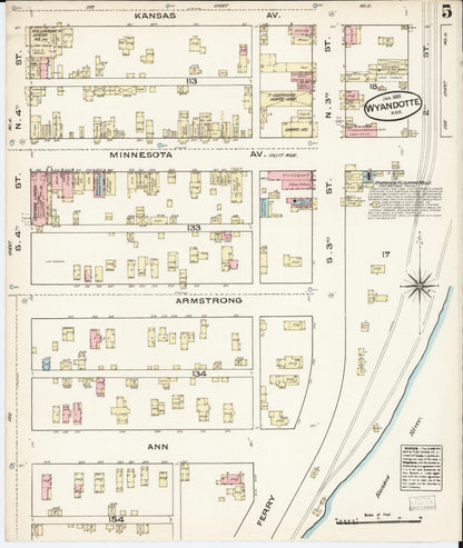 Sanborn Fire Insurance Map from Wyandotte, Wyandotte County, Kansas (1885), Sheet #0005 - Complete Map Set gallery image, historic Sanborn map, vintage wall art, Kansas Kansas