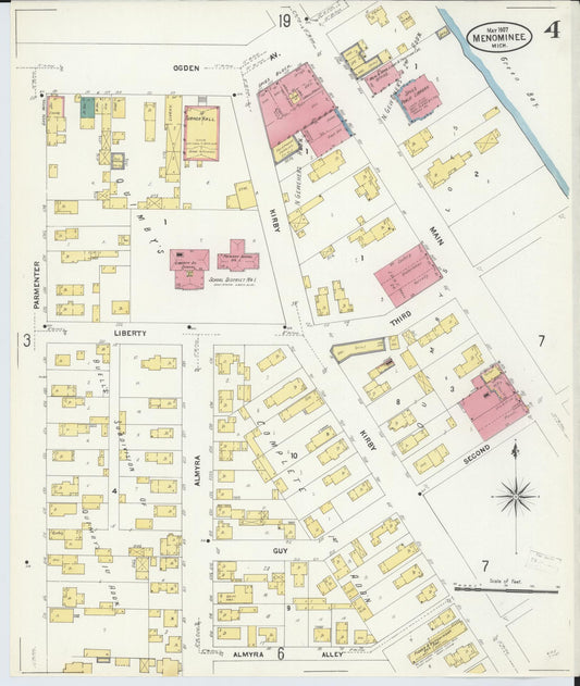 Sanborn Fire Insurance Map from Menominee, Menominee County, Michigan (1907), Sheet #0004 - Historic Sanborn Fire Insurance Map Print, vintage old map wall art, antique decor, genealogy gift, Michigan Michigan map