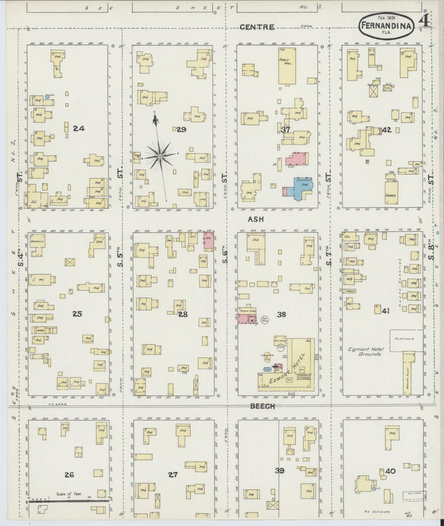 Sanborn Fire Insurance Map from Fernandina, Nassau County, Florida (1891), Sheet #0004 - Historic Sanborn Fire Insurance Map Print, vintage old map wall art, antique decor, genealogy gift, Florida Florida map
