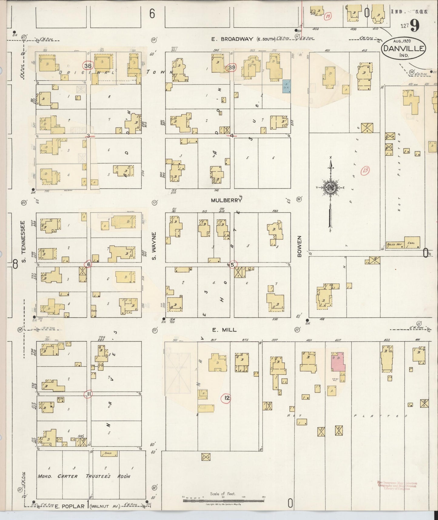 Sanborn Fire Insurance Map from Danville, Hendricks County, Indiana (1932), Sheet #0009 - Complete Map Set gallery image, historic Sanborn map, vintage wall art, Indiana Indiana
