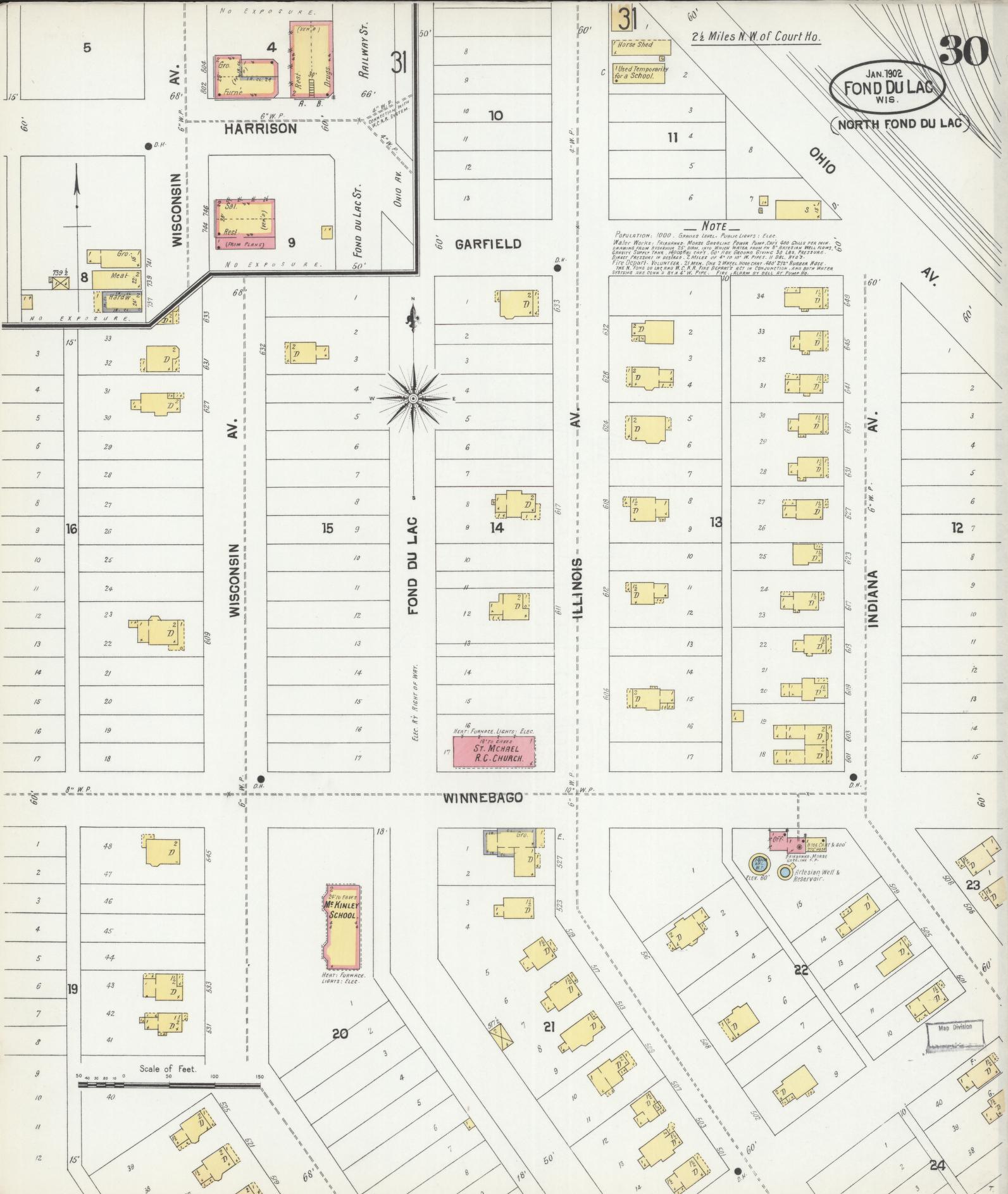 Sanborn Fire Insurance Map from Fond du Lac, Fond du Lac County, Wisconsin (1902), Sheet #0030 - Complete Map Set gallery image, historic Sanborn map, vintage wall art, Wisconsin Wisconsin