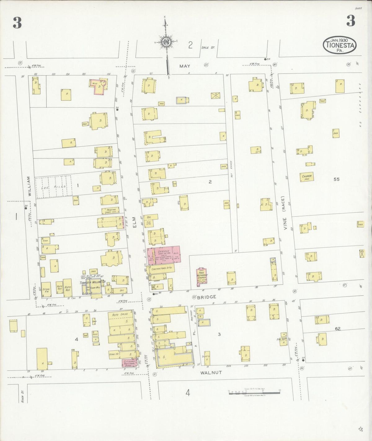 Sanborn Fire Insurance Map from Tionesta, Forest County, Pennsylvania (1930), Sheet #0003 - Historic Sanborn Fire Insurance Map Print, vintage old map wall art, antique decor, genealogy gift, Pennsylvania Pennsylvania map