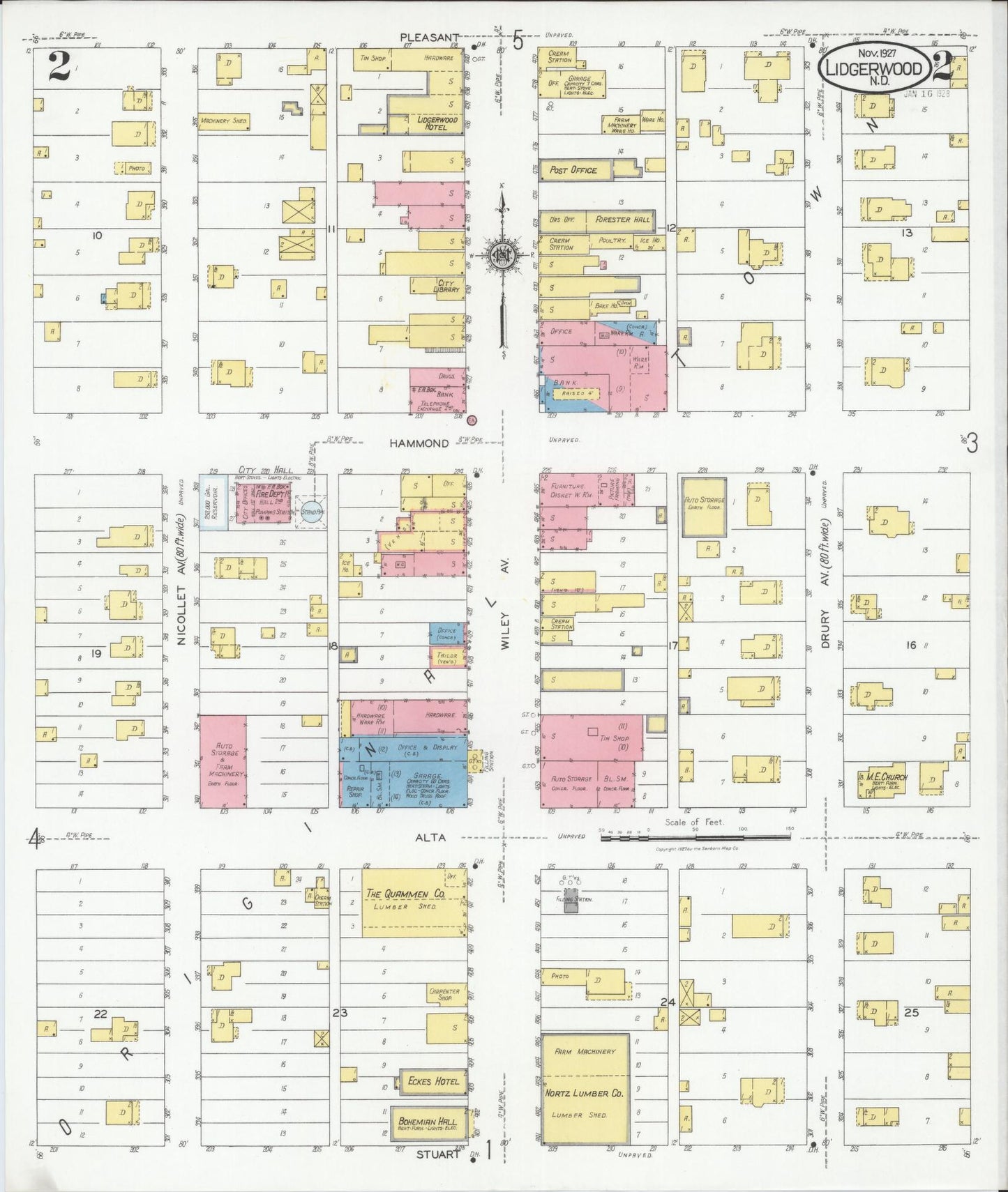 Sanborn Fire Insurance Map from Lidgerwood, Richland County, North Dakota (1927), Sheet #0002 - Complete Map Set gallery image, historic Sanborn map, vintage wall art, North Dakota North Dakota