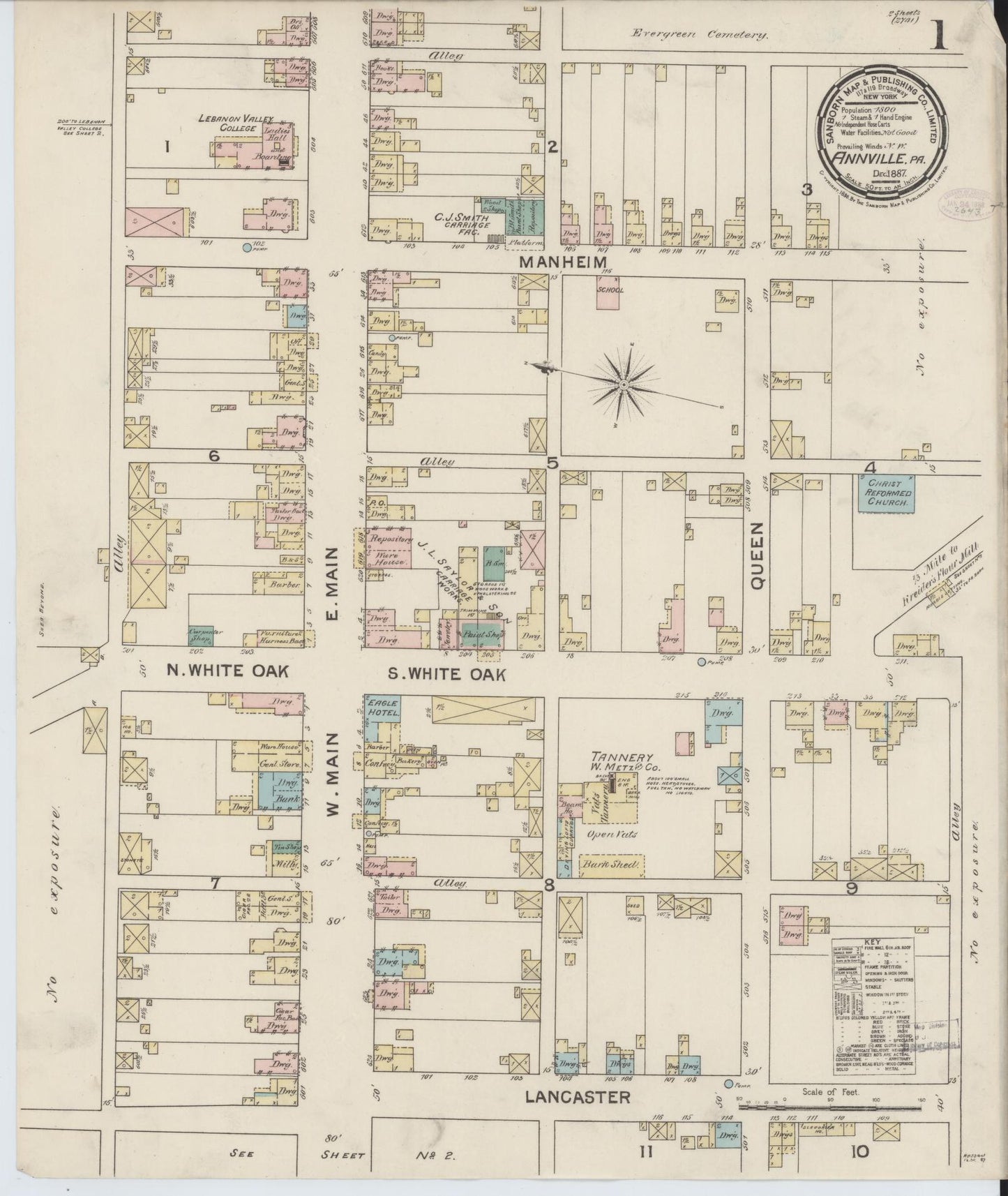 Sanborn Fire Insurance Map from Annville, Lebanon County, Pennsylvania (1887), Sheet #0001 - Complete Map Set gallery image, historic Sanborn map, vintage wall art, Pennsylvania Pennsylvania