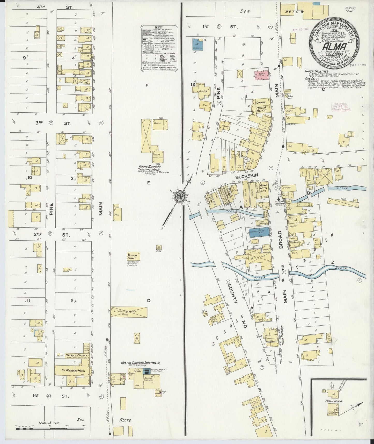 Sanborn Fire Insurance Map from Alma, Park County, Colorado (1910), Sheet #0001 - Historic Sanborn Fire Insurance Map Print, vintage old map wall art, antique decor, genealogy gift, Colorado Colorado map