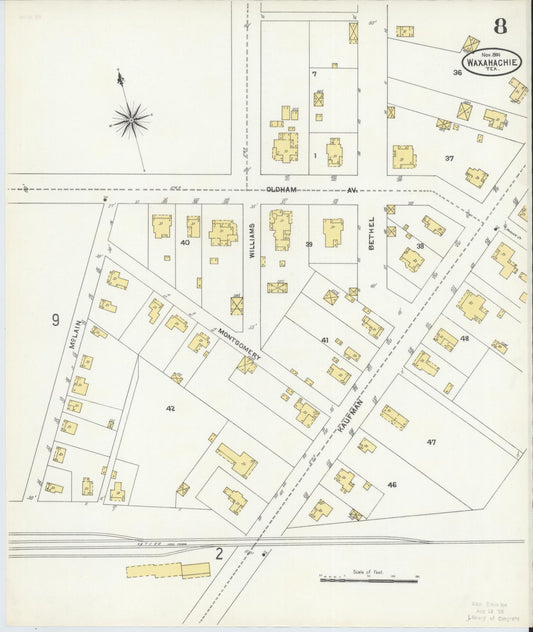 Sanborn Fire Insurance Map from Waxahachie, Ellis County, Texas (1904), Sheet #0008 - Historic Sanborn Fire Insurance Map Print, vintage old map wall art, antique decor, genealogy gift, Texas Texas map
