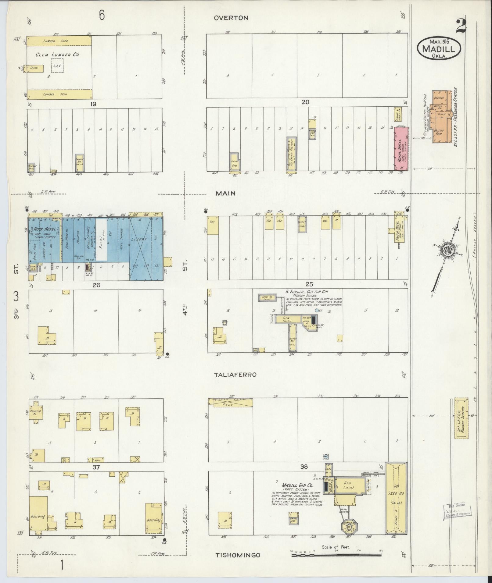 Sanborn Fire Insurance Map from Madill, Marshall County, Oklahoma (1916), Sheet #0002 - Historic Sanborn Fire Insurance Map Print, vintage old map wall art, antique decor, genealogy gift, Oklahoma Oklahoma map