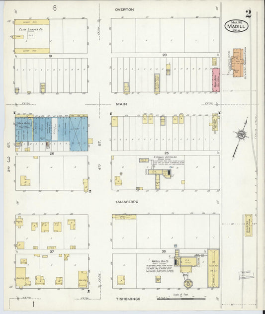 Sanborn Fire Insurance Map from Madill, Marshall County, Oklahoma (1916), Sheet #0002 - Historic Sanborn Fire Insurance Map Print, vintage old map wall art, antique decor, genealogy gift, Oklahoma Oklahoma map