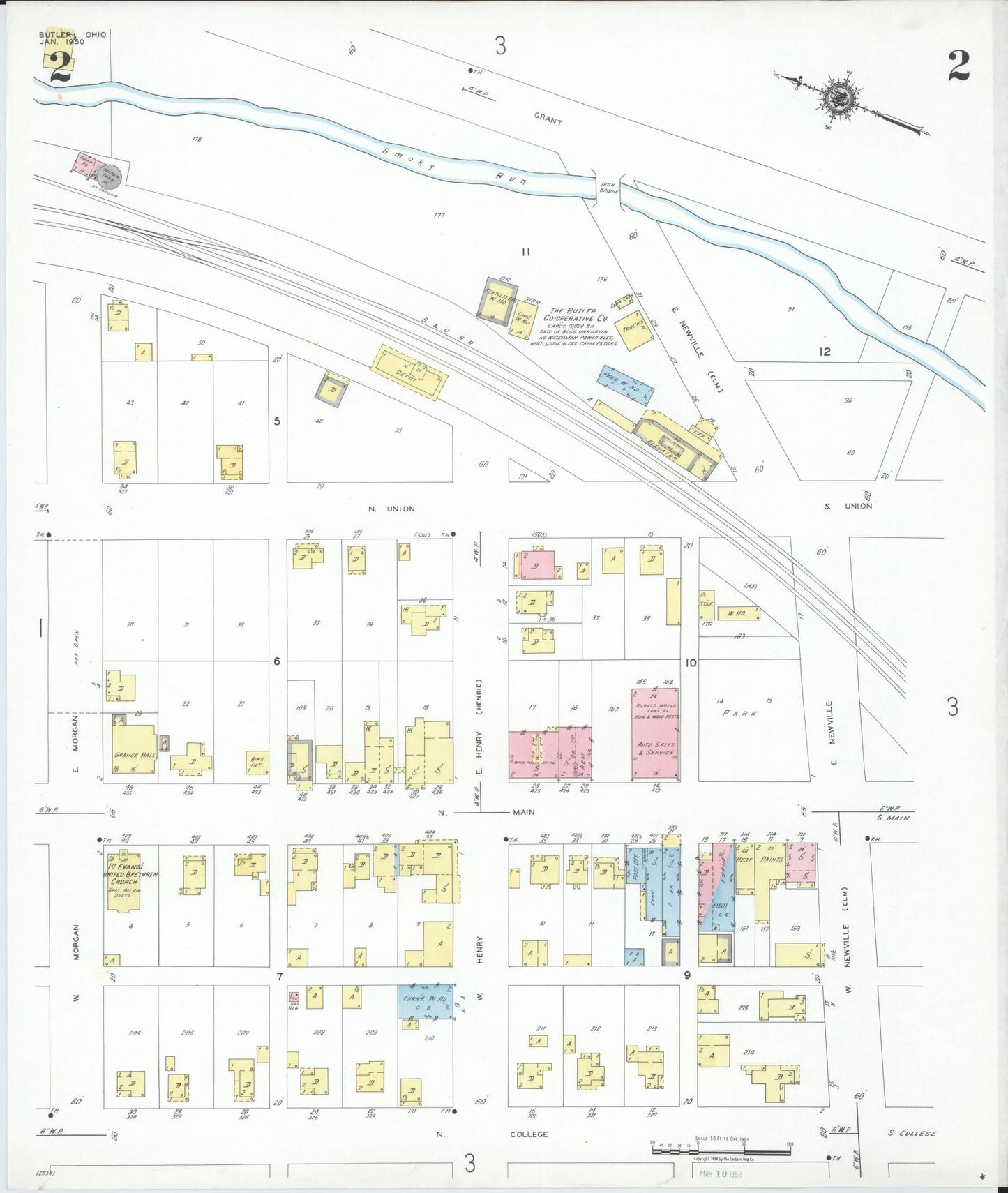 Sanborn Fire Insurance Map from Butler, Richland County, Ohio (1950), Sheet #0002 - Complete Map Set gallery image, historic Sanborn map, vintage wall art, Ohio Ohio