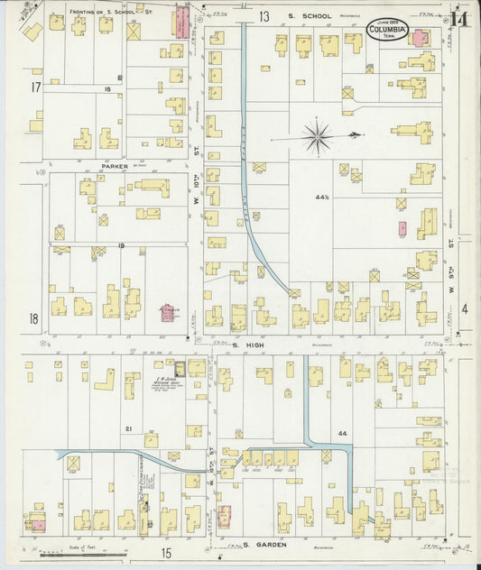 Sanborn Fire Insurance Map from Columbia, Maury County, Tennessee (1909), Sheet #0014 - Historic Sanborn Fire Insurance Map Print, vintage old map wall art, antique decor, genealogy gift, Tennessee Tennessee map