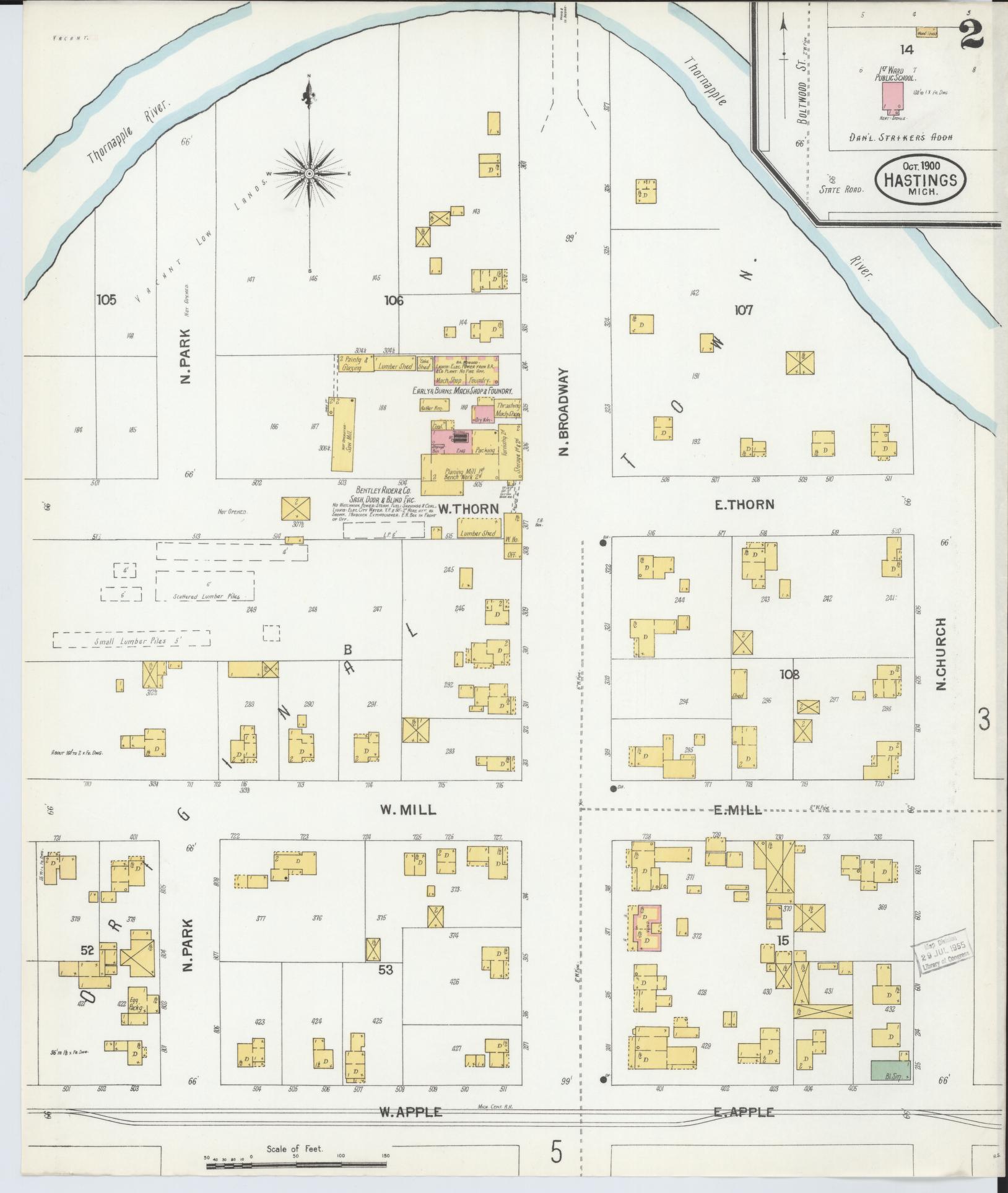 Sanborn Fire Insurance Map from Hastings, Barry County, Michigan (1900), Sheet #0002 - Complete Map Set gallery image, historic Sanborn map, vintage wall art, Michigan Michigan