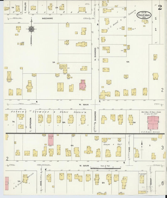 Sanborn Fire Insurance Map from Ravenna, Portage County, Ohio (1911), Sheet #0002 - Historic Sanborn Fire Insurance Map Print, vintage old map wall art, antique decor, genealogy gift, Ohio Ohio map