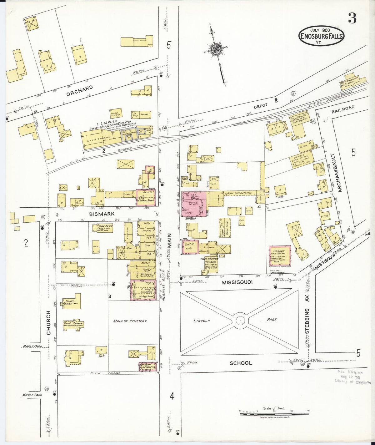 Sanborn Fire Insurance Map from Enosburg Falls, Franklin County, Vermont (1920), Sheet #0003 - Historic Sanborn Fire Insurance Map Print, vintage old map wall art, antique decor, genealogy gift, Vermont Vermont map