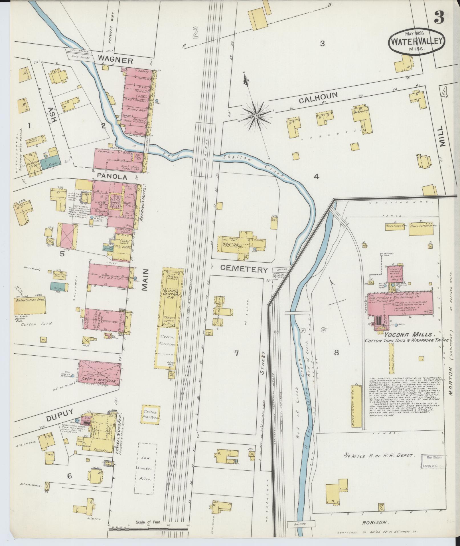 Sanborn Fire Insurance Map from Water Valley, Yalobusha County, Mississippi (1893), Sheet #0003 - Historic Sanborn Fire Insurance Map Print, vintage old map wall art, antique decor, genealogy gift, Mississippi Mississippi map