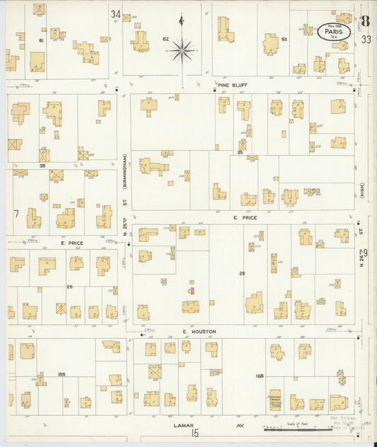 Sanborn Fire Insurance Map from Paris, Lamar County, Texas (1908), Sheet #0008 - Historic Sanborn Fire Insurance Map Print, vintage old map wall art, antique decor, genealogy gift, Texas Texas map