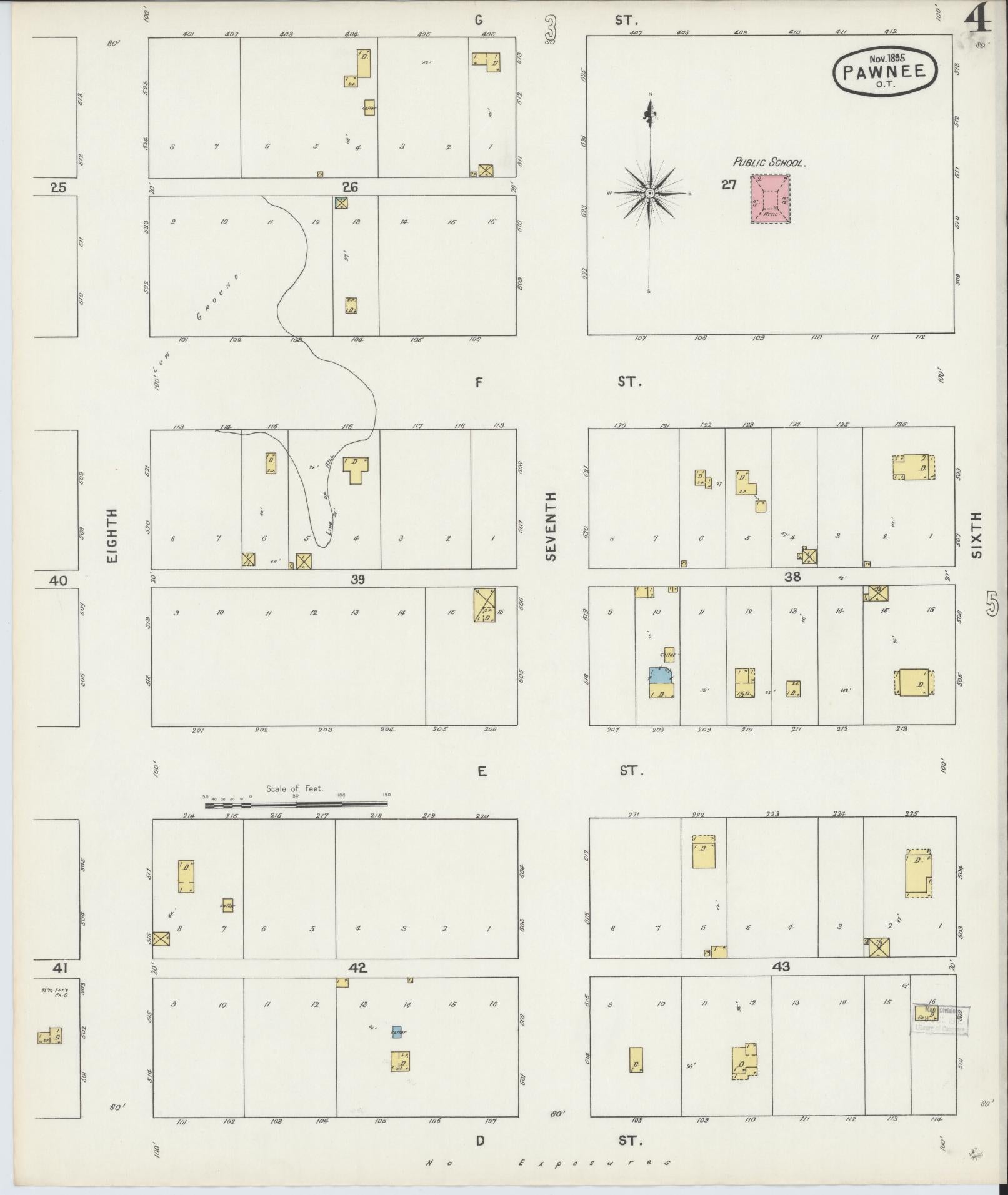 Sanborn Fire Insurance Map from Pawnee, Pawnee County, Oklahoma (1895), Sheet #0004 - Complete Map Set gallery image, historic Sanborn map, vintage wall art, Oklahoma Oklahoma