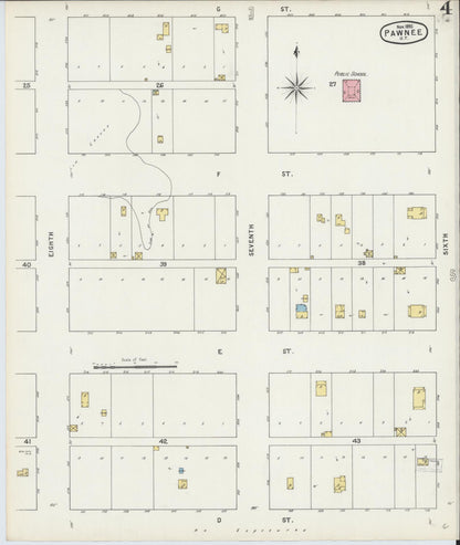 Sanborn Fire Insurance Map from Pawnee, Pawnee County, Oklahoma (1895), Sheet #0004 - Complete Map Set gallery image, historic Sanborn map, vintage wall art, Oklahoma Oklahoma