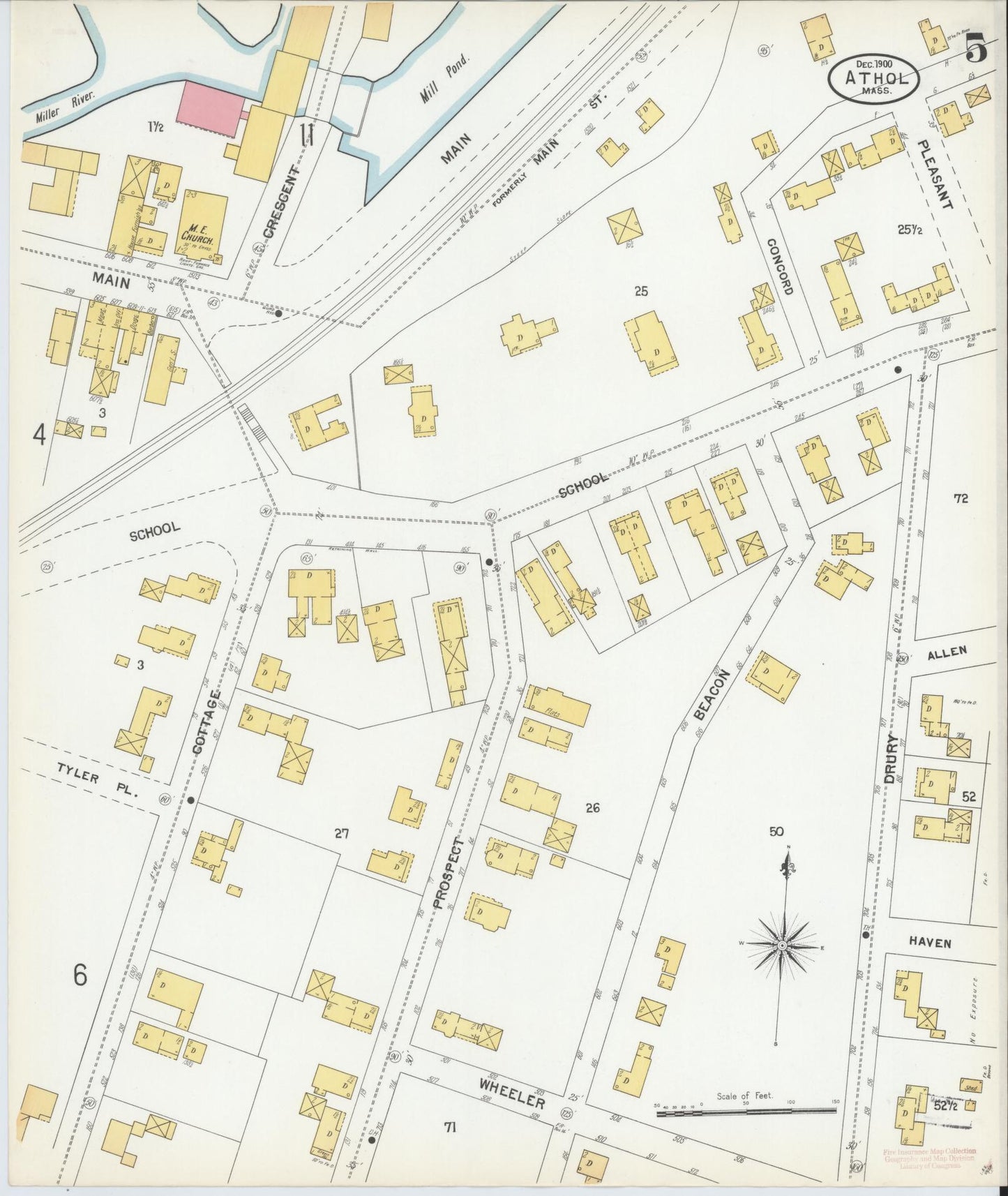 Sanborn Fire Insurance Map from Athol, Worcester County, Massachusetts (1900), Sheet #0005 - Complete Map Set gallery image, historic Sanborn map, vintage wall art, Massachusetts Massachusetts
