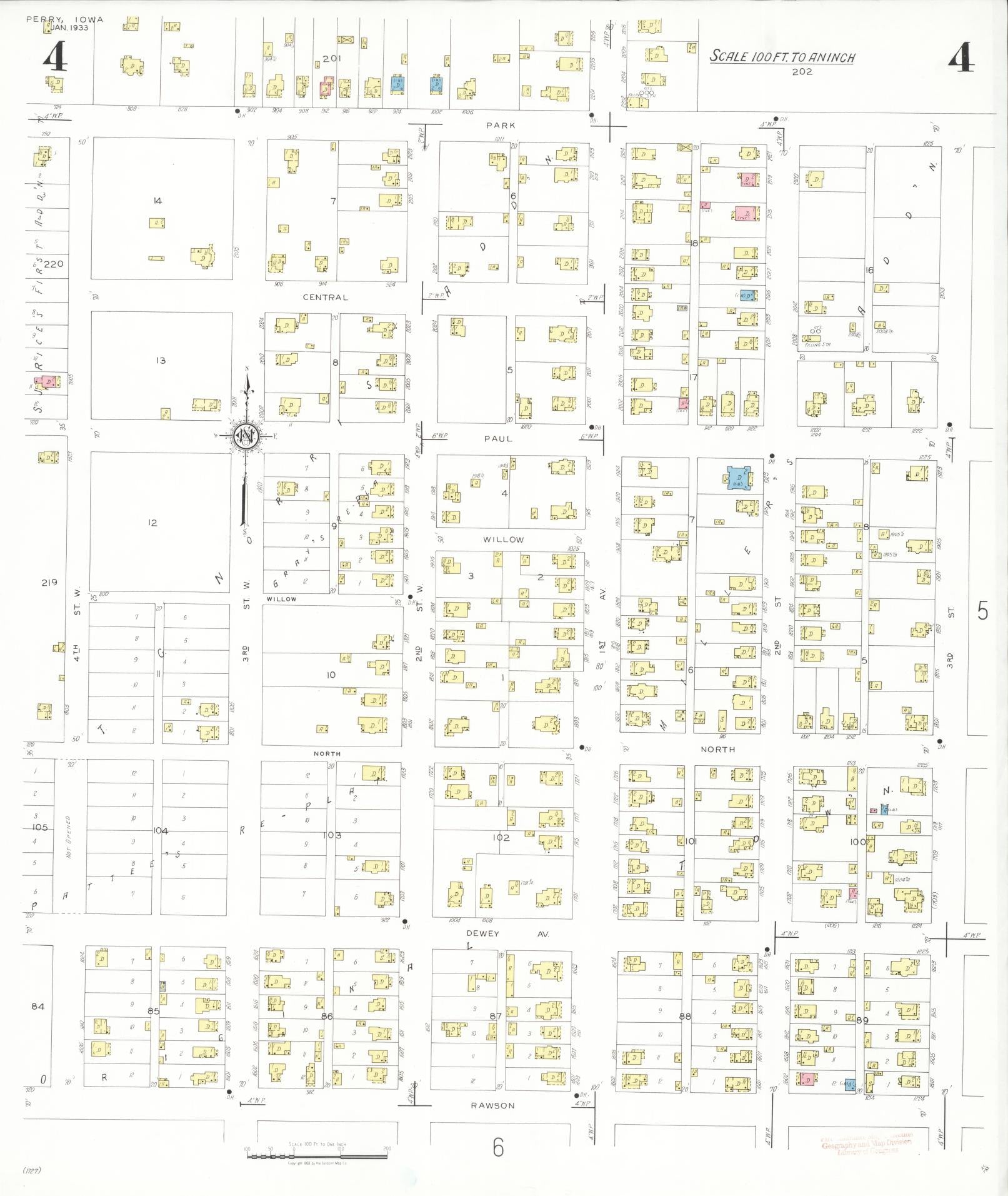 Sanborn Fire Insurance Map from Perry, Dallas County, Iowa (1933), Sheet #0004 - Historic Sanborn Fire Insurance Map Print, vintage old map wall art