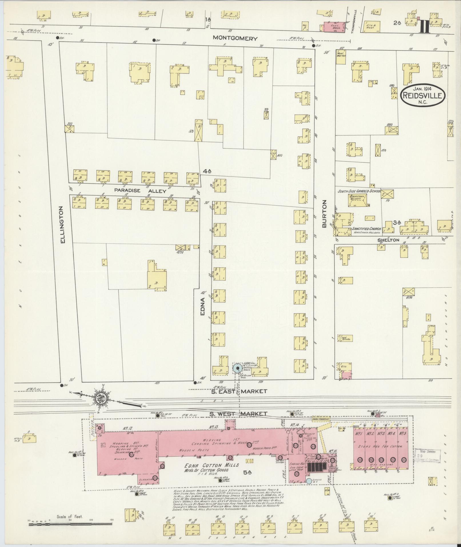 Sanborn Fire Insurance Map from Reidsville, Rockingham County, North Carolina (1914), Sheet #0011 - Historic Sanborn Fire Insurance Map Print, vintage old map wall art, antique decor, genealogy gift, North Carolina North Carolina map