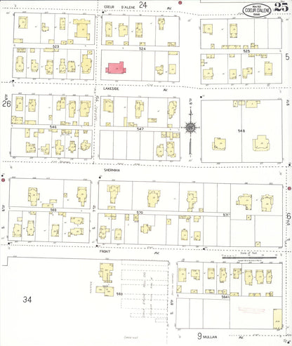 Sanborn Fire Insurance Map from Coeur D'alene, Kootenai County, Idaho (1921), Sheet #0025 - Complete Map Set gallery image, historic Sanborn map, vintage wall art, Idaho Idaho