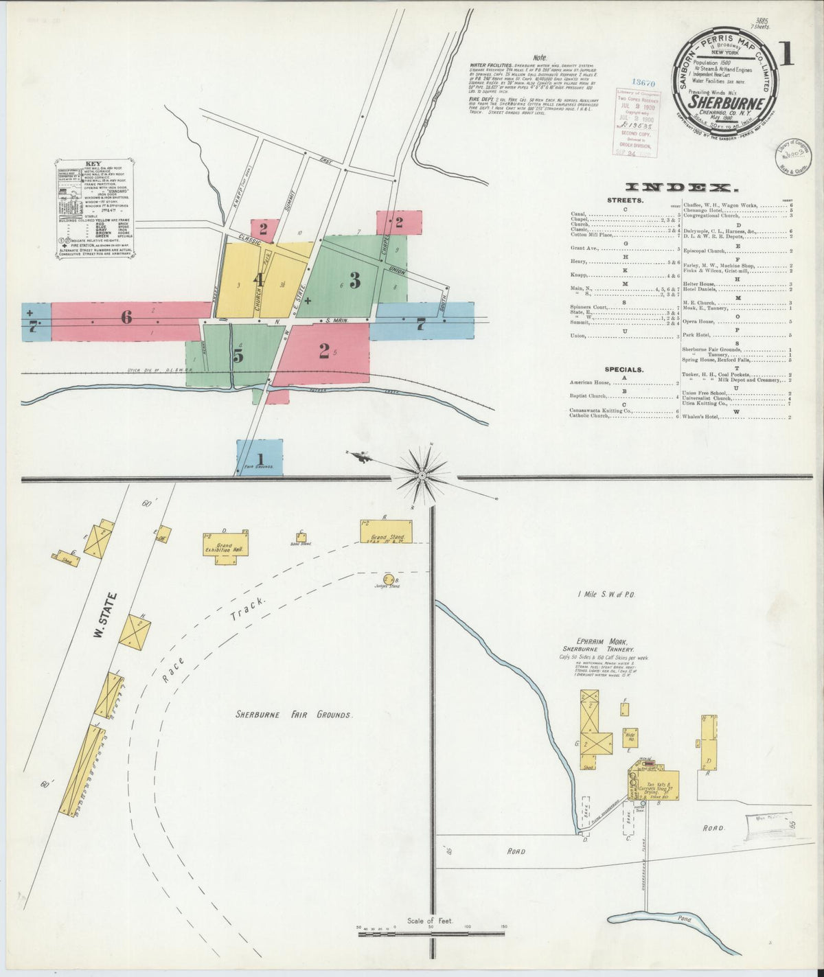 Sanborn Fire Insurance Map from Sherburne, Chenango County, New York (1900), Sheet #0001 - Historic Sanborn Fire Insurance Map Print, vintage old map wall art, antique decor, genealogy gift, New York New York map