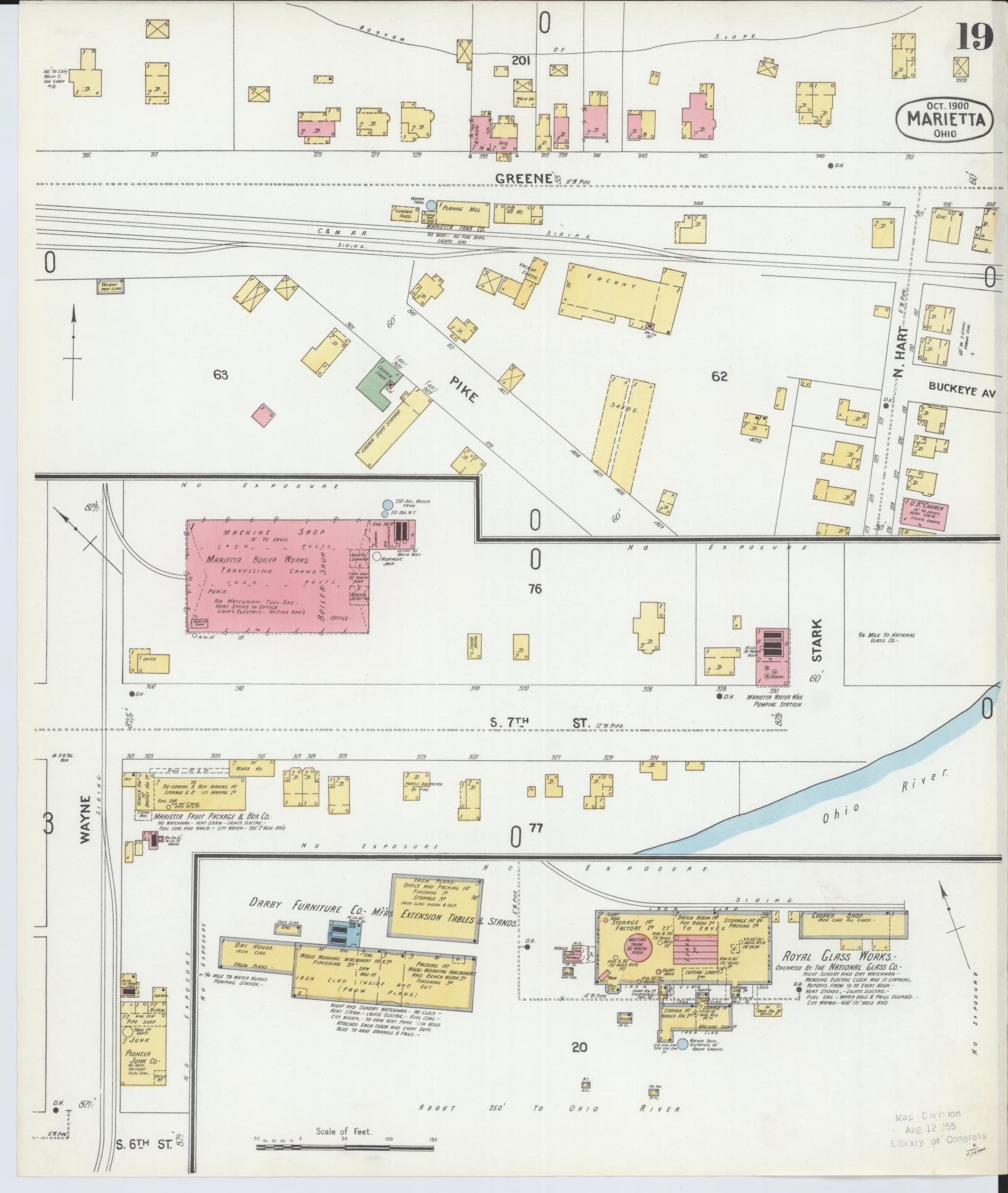 Sanborn Fire Insurance Map from Marietta, Washington County, Ohio (1900), Sheet #0019 - Historic Sanborn Fire Insurance Map Print, vintage old map wall art, antique decor, genealogy gift, Ohio Ohio map