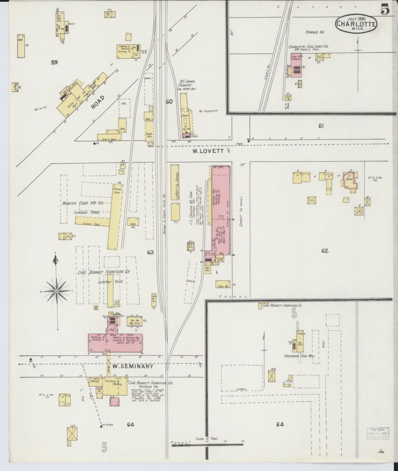 Sanborn Fire Insurance Map from Charlotte, Eaton County, Michigan (1895), Sheet #0005 - Complete Map Set gallery image, historic Sanborn map, vintage wall art, Michigan Michigan