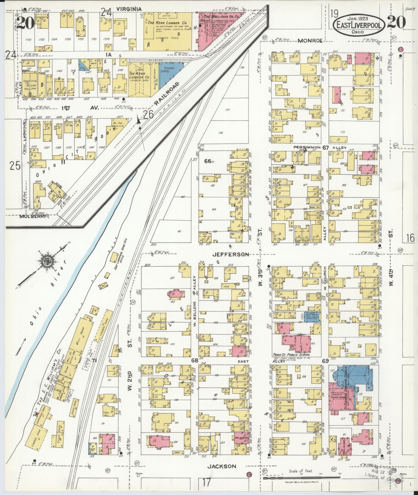 Sanborn Fire Insurance Map from East Liverpool, Columbiana County, Ohio (1923), Sheet #0020 - Historic Sanborn Fire Insurance Map Print, vintage old map wall art, antique decor, genealogy gift, Ohio Ohio map