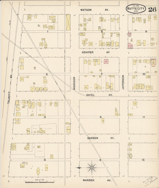 Sanborn Fire Insurance Map from Butte, Silver Bow County, Montana (1890), Sheet #0026 - Historic Sanborn Fire Insurance Map Print, vintage old map wall art, antique decor, genealogy gift, Montana Montana map