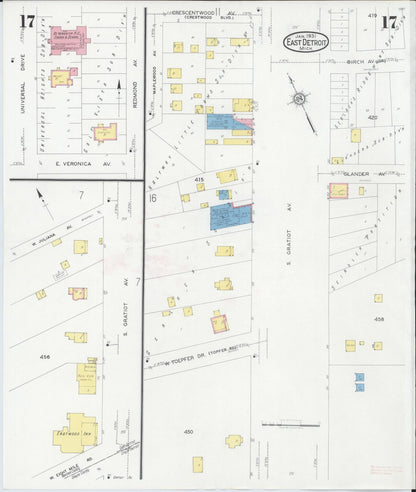 Sanborn Fire Insurance Map from East Detroit, Macomb County, Michigan (1931), Sheet #0017 - Complete Map Set gallery image, historic Sanborn map, vintage wall art, Michigan Michigan