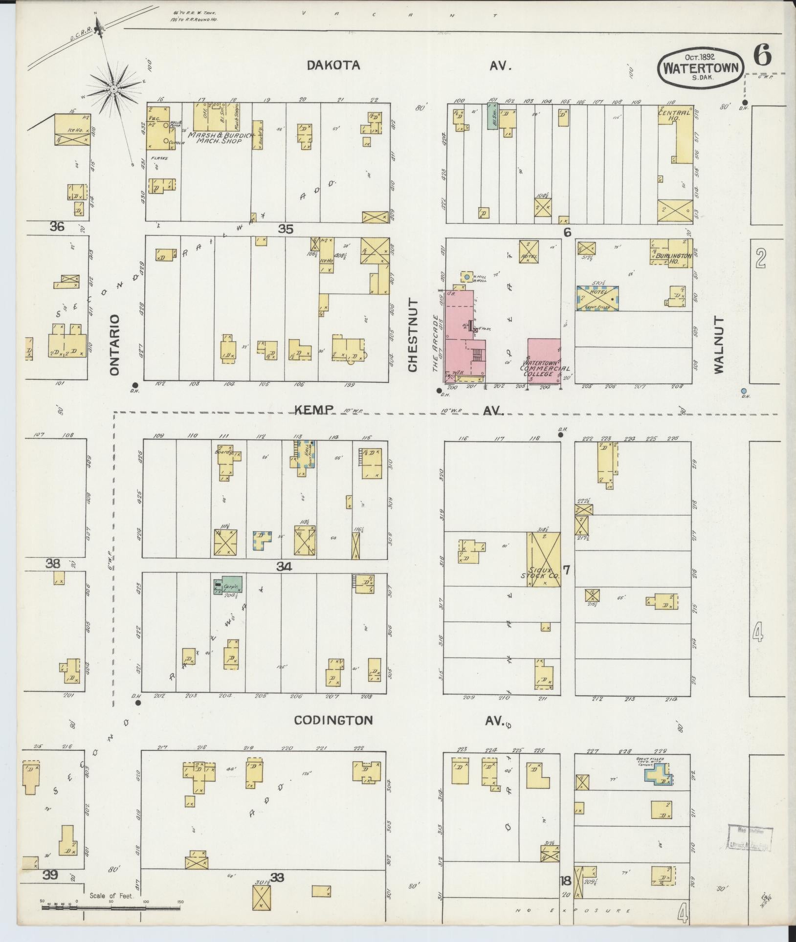 Sanborn Fire Insurance Map from Watertown, Codington County, South Dakota (1892), Sheet #0006 - Complete Map Set gallery image, historic Sanborn map, vintage wall art, South Dakota South Dakota