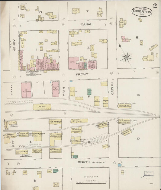 Sanborn Fire Insurance Map from Edgerton, Rock County, Wisconsin (1886), Sheet #0002 - Historic Sanborn Fire Insurance Map Print, vintage old map wall art, antique decor, genealogy gift, Wisconsin Wisconsin map