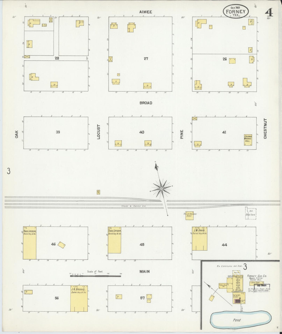 Sanborn Fire Insurance Map from Forney, Kaufman County, Texas (1901), Sheet #0004 - Historic Sanborn Fire Insurance Map Print, vintage old map wall art, antique decor, genealogy gift, Texas Texas map