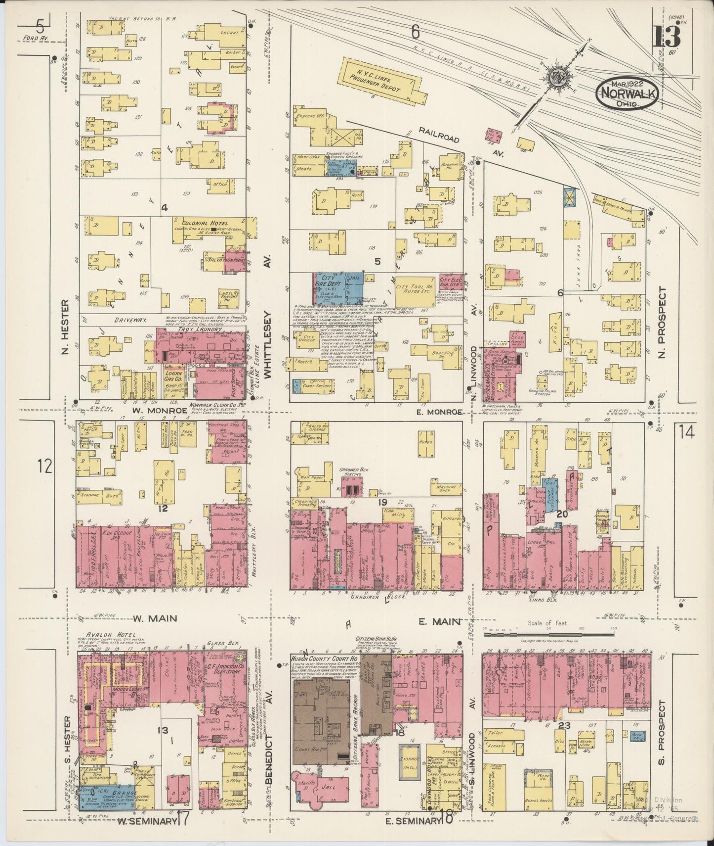 Sanborn Fire Insurance Map from Norwalk, Huron County, Ohio (1922), Sheet #0013 - Complete Map Set gallery image, historic Sanborn map, vintage wall art, Ohio Ohio