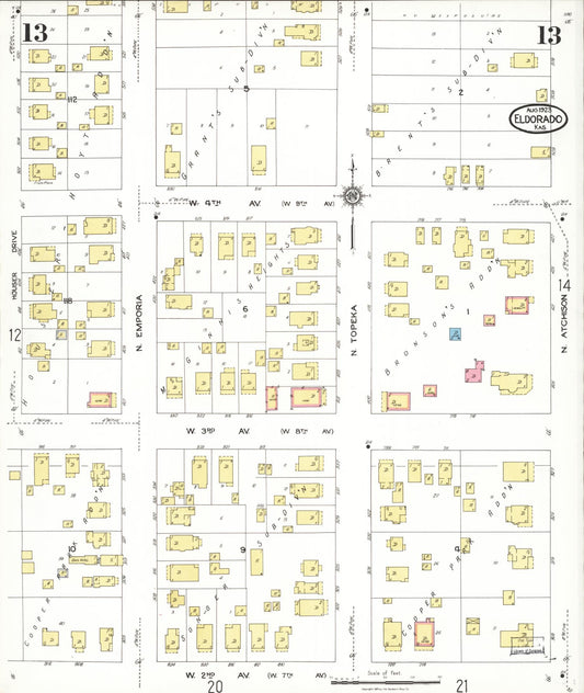 Sanborn Fire Insurance Map from El Dorado, Butler County, Kansas (1923), Sheet #0013 - Historic Sanborn Fire Insurance Map Print, vintage old map wall art, antique decor, genealogy gift, Kansas Kansas map