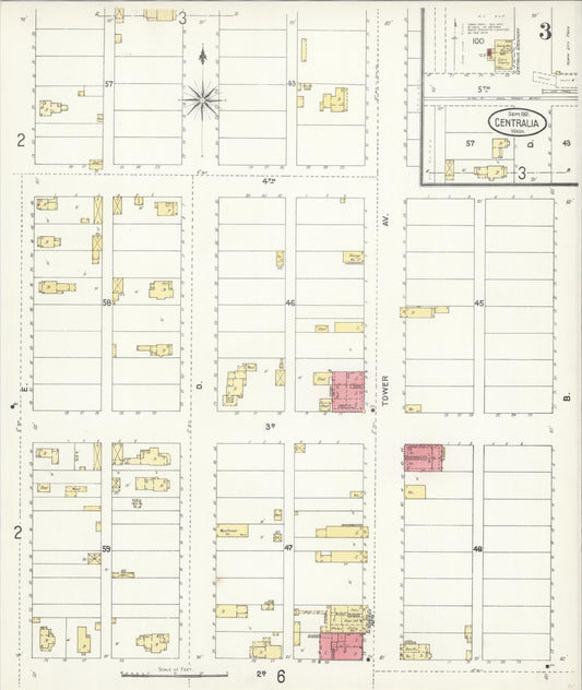 Sanborn Fire Insurance Map from Centralia, Lewis County, Washington (1901), Sheet #0003 - Historic Sanborn Fire Insurance Map Print, vintage old map wall art, antique decor, genealogy gift, Washington Washington map