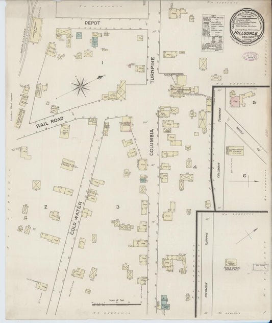 Sanborn Fire Insurance Map from Hillsdale, Columbia County, New York (1886), Sheet #0001 - Historic Sanborn Fire Insurance Map Print, vintage old map wall art, antique decor, genealogy gift, New York New York map